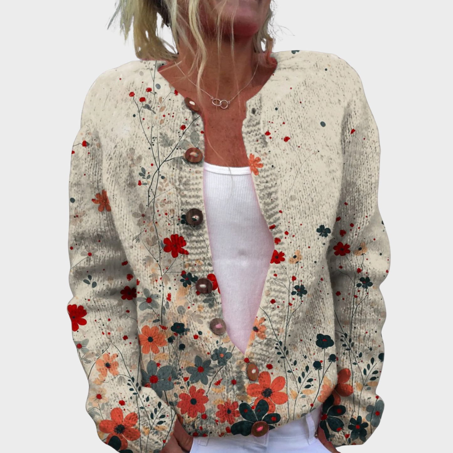 Vintage Flower Art Print | Buttoned Cardigan Sweater