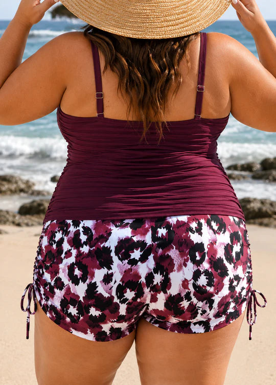 Gabby | Plus Size Ribbed Tankini with Print Shorts