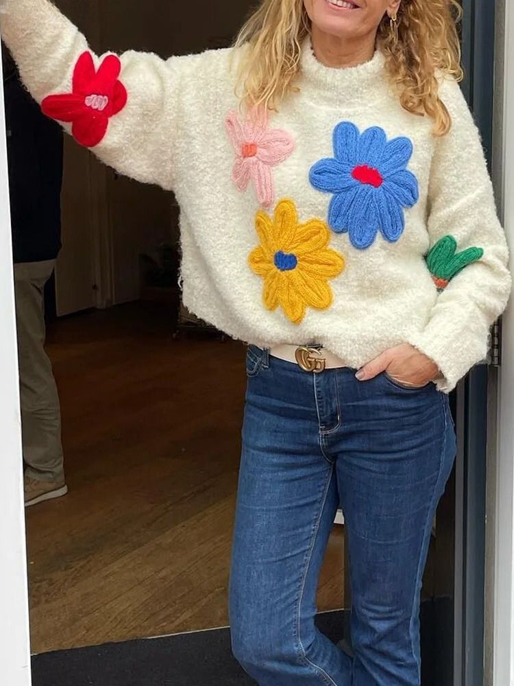 Women’s Knitted Jumper Crew Neck | Floral