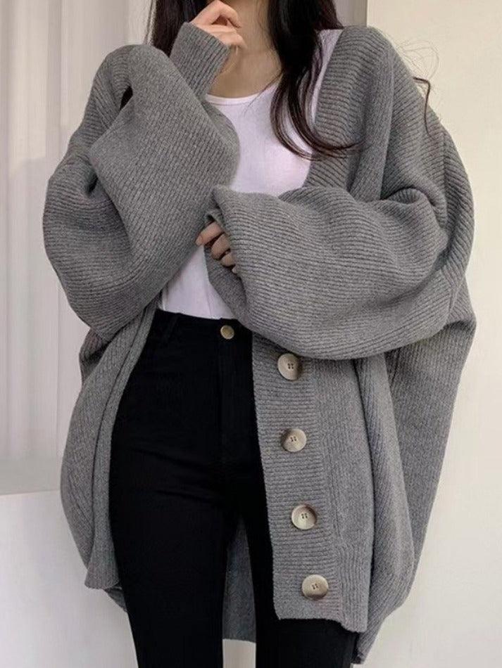 Women's Cardigan with Ribbed Knit & Button Front | Oversized