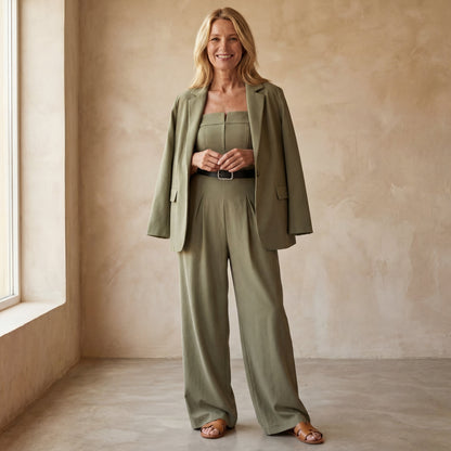 AINERA - Strapless Jumpsuit + Jacket Style Commuting Set
