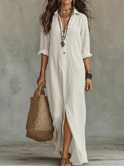 Alessia - Soft Black Maxi Dress with Buttons
