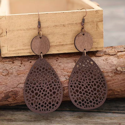 Vintage Cutout Leather Drop Earrings