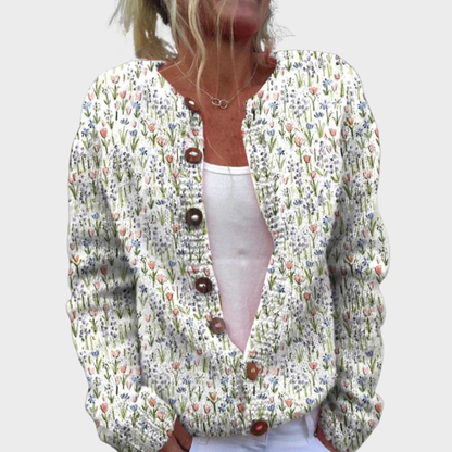 Spring Meadows Floral Repeat Pattern Printed Buttoned Cardigan Sweater