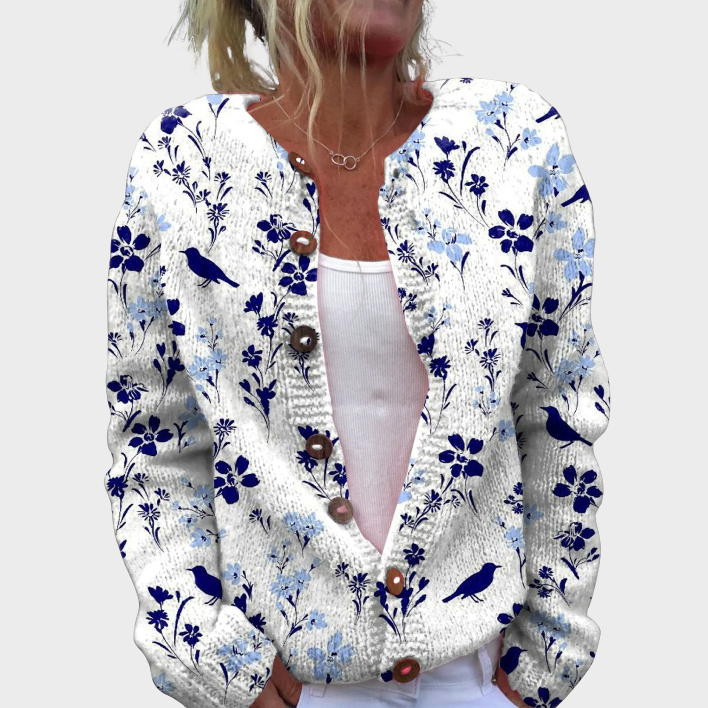Vintage Flower Art Print | Buttoned Cardigan Sweater