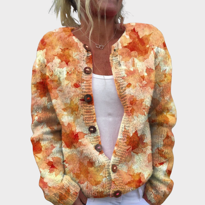Maple Leaf Autumn Art Print | Buttoned Cardigan Sweater