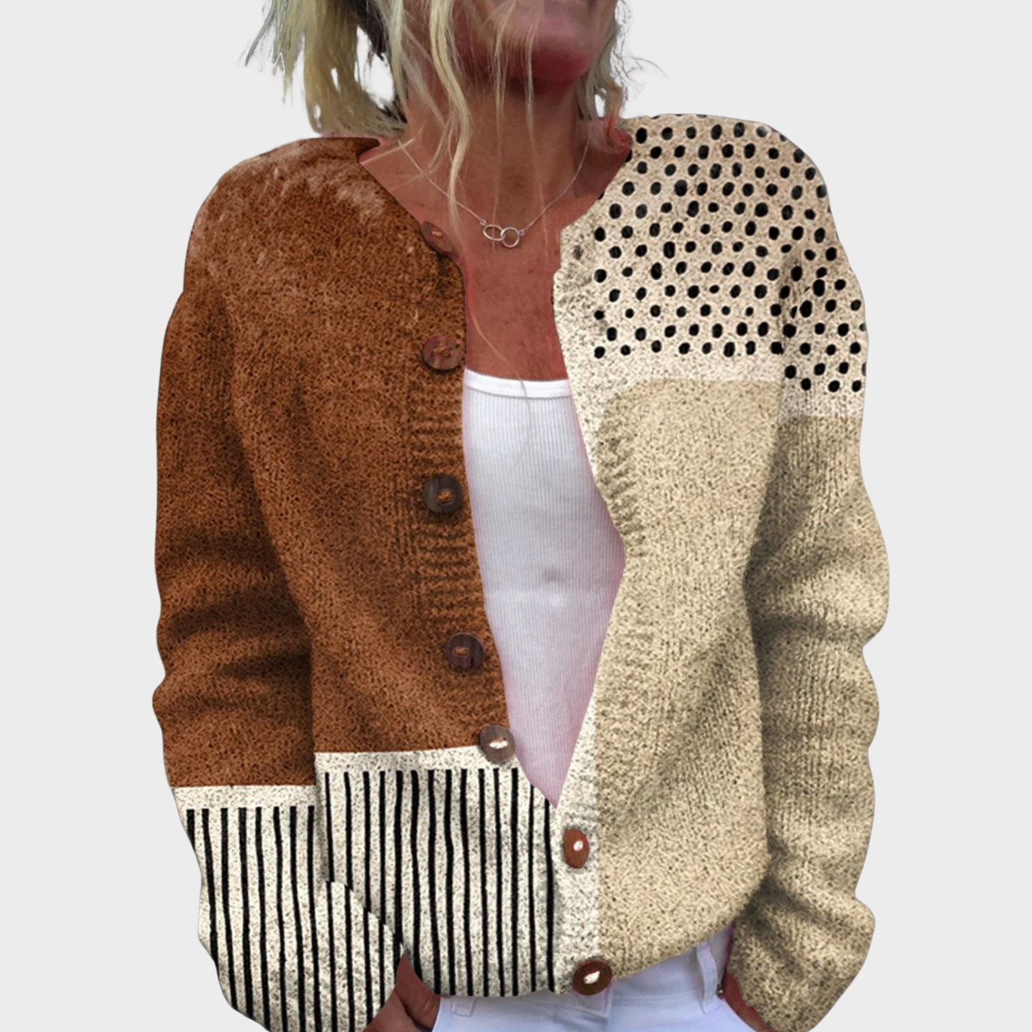 Minimalist | Abstract Polka Dots Print Buttoned Cardigan Sweater