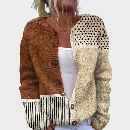 Minimalist | Abstract Polka Dots Print Buttoned Cardigan Sweater