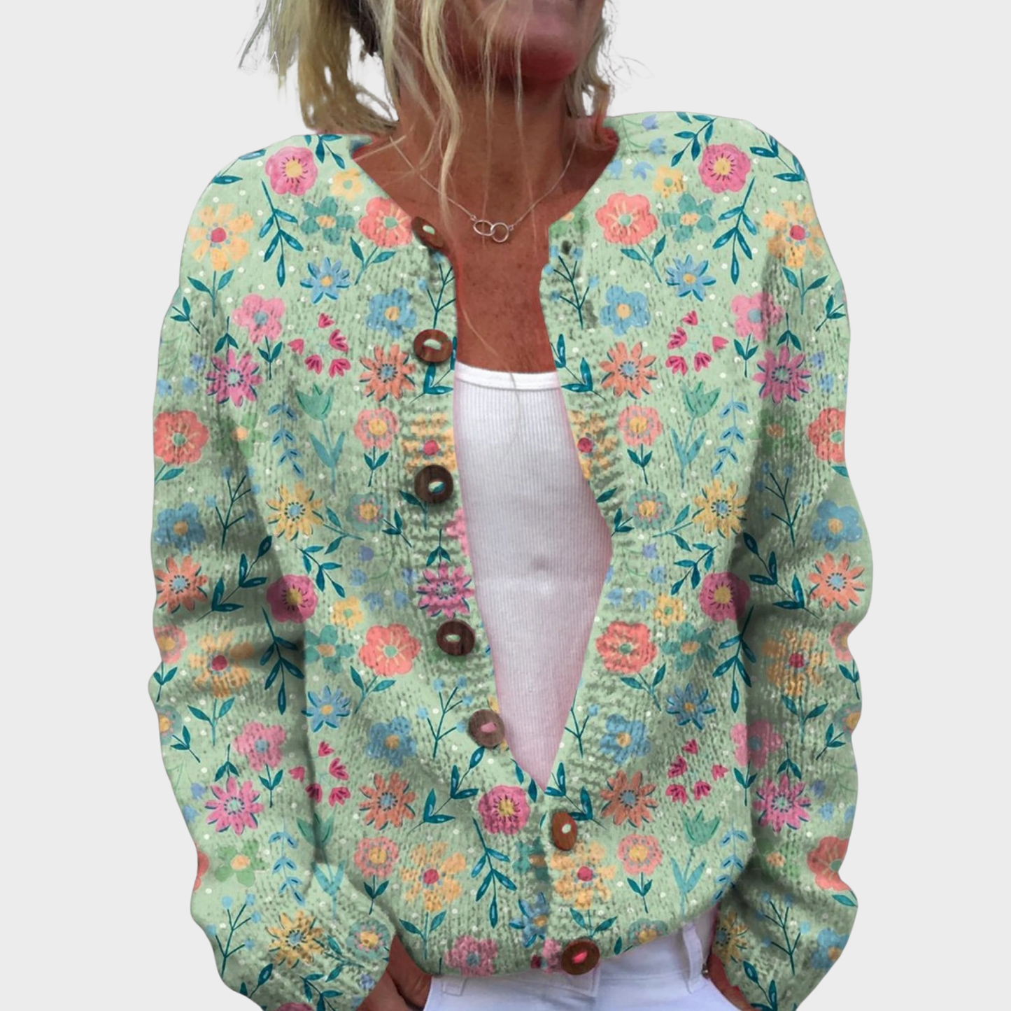 Summer Field Floral Pattern Print | Buttoned Cardigan Sweater