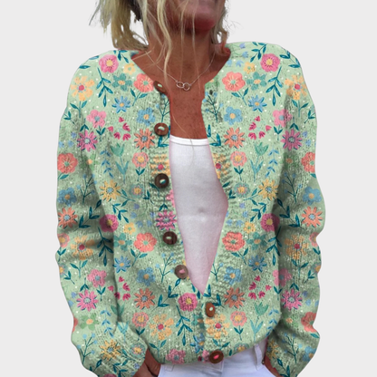 Summer Field Floral Pattern Print | Buttoned Cardigan Sweater