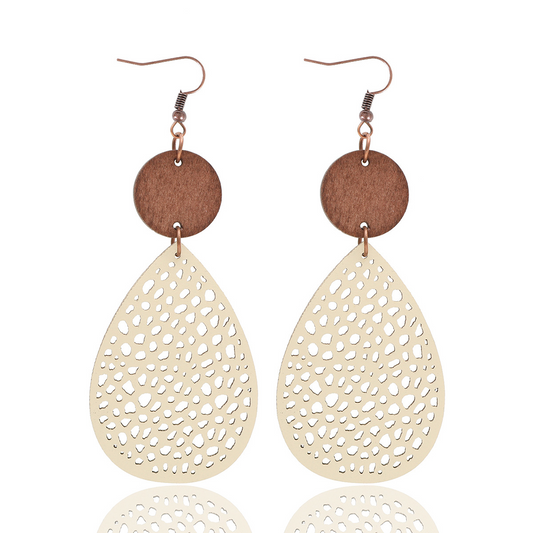Vintage Style Hollow-Out PU Leather Drop Earrings,
