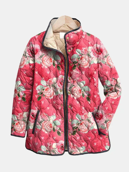 FREYA | Charming Quilted Jacket with Pink Floral Print