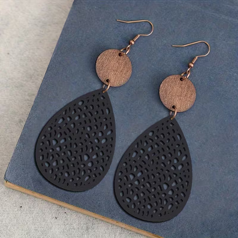 Vintage Cutout Leather Drop Earrings