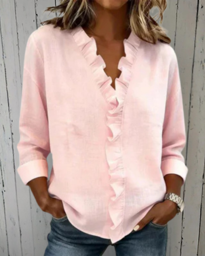 Yvonne | Blouse with Ruffles, V-Neck and Long Sleeves