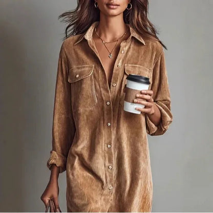 Ashleigh | Boho Corduroy Polo Collar Maxi Dress
