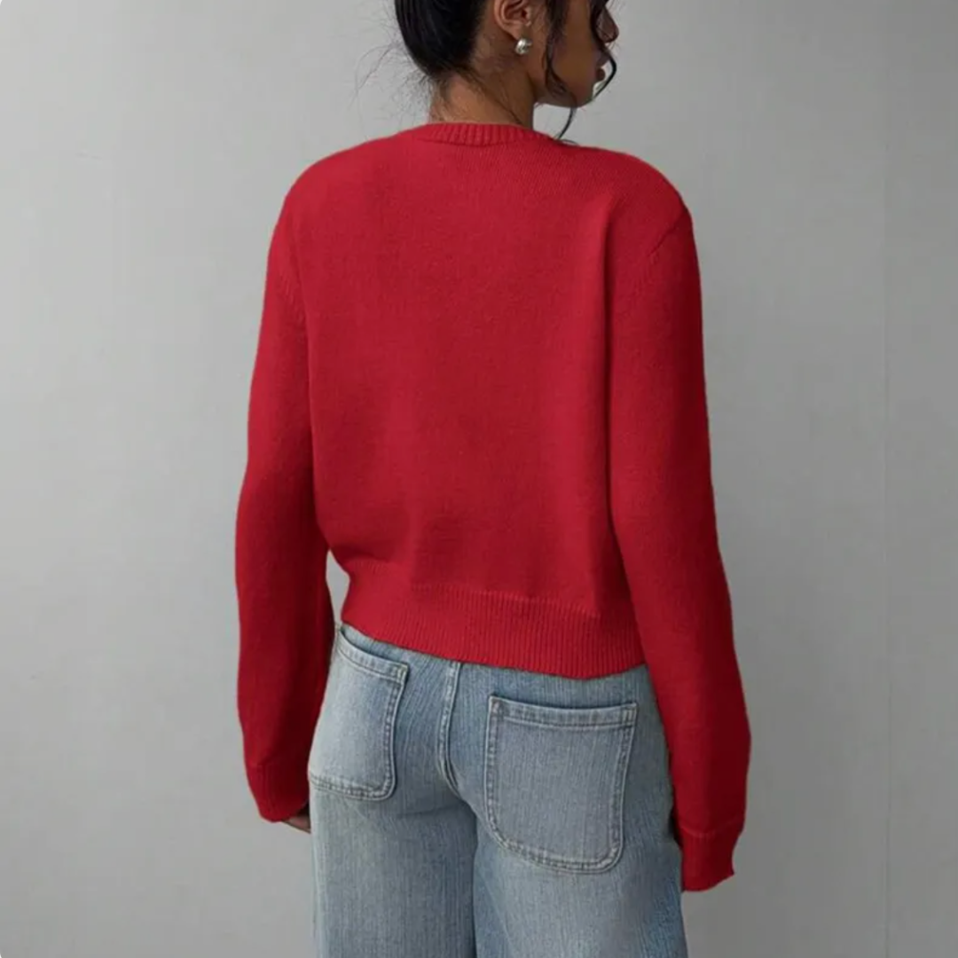 Women's Cropped Knit Cardigan with Ribbed Trim | Button Up