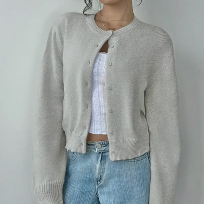 Women's Cropped Knit Cardigan with Ribbed Trim | Button Up
