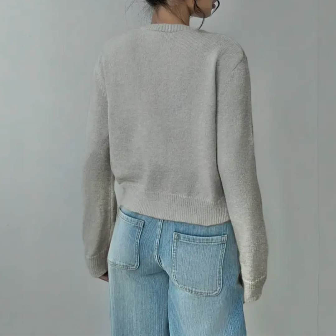Women's Cropped Knit Cardigan with Ribbed Trim | Button Up