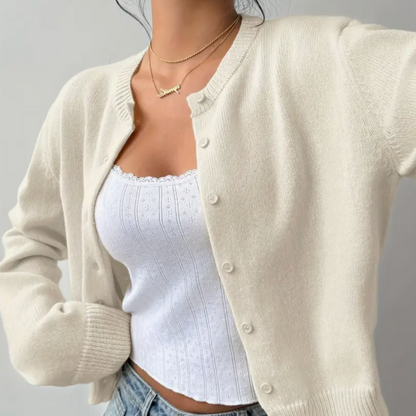 Women's Cropped Knit Cardigan with Ribbed Trim | Button Up