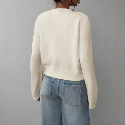 Women's Cropped Knit Cardigan with Ribbed Trim | Button Up