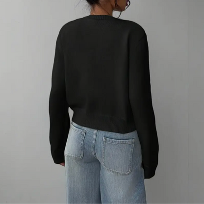 Women's Cropped Knit Cardigan with Ribbed Trim | Button Up