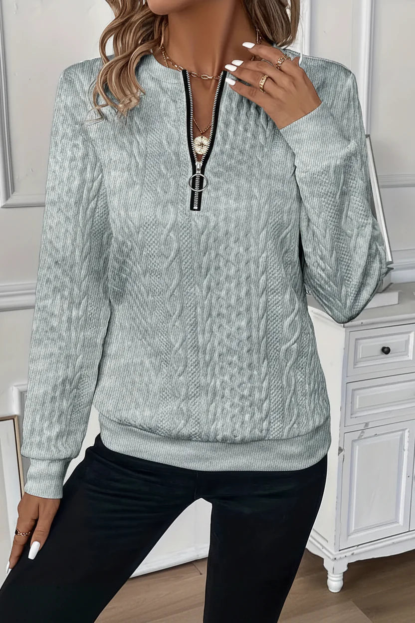 Women's Half-Zip Jumper with Ring Pull | Ribbed Hem