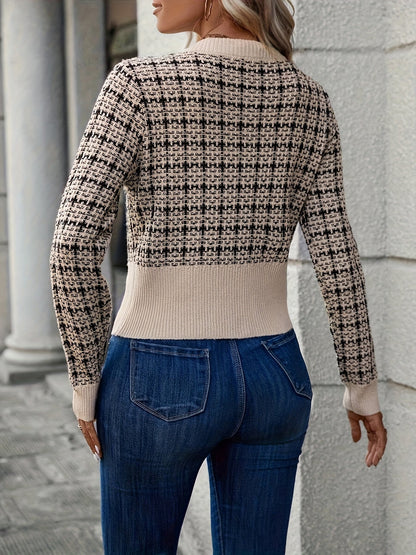 Women's Knit Cardigan Houndstooth Style | Button Up