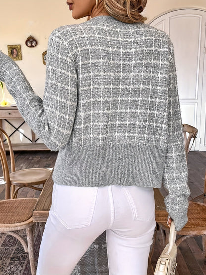 Women's Knit Cardigan Houndstooth Style | Button Up