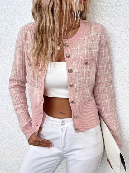 Women's Knit Cardigan Houndstooth Style | Button Up