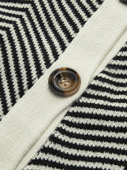 Women's Knit Cardigan with Chevron Stripes & V-Neck | Button Up