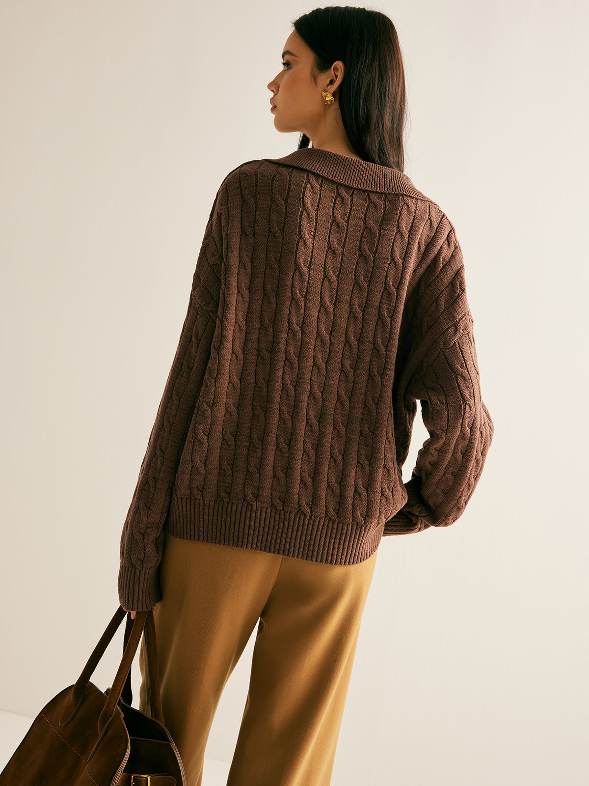 Women's Knitted Jumper Collared V-Neck | Cable Knit