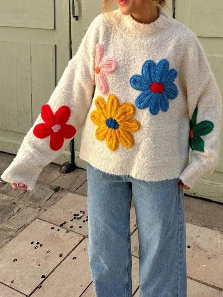 Women’s Knitted Jumper Crew Neck | Floral