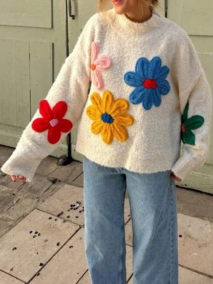 Women’s Knitted Jumper Crew Neck | Floral