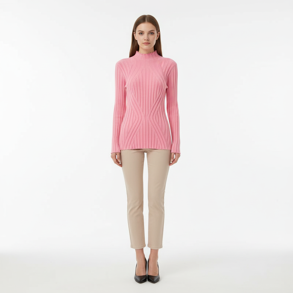 Women's Knitted Jumper Ribbed High Neck | Slim Fit