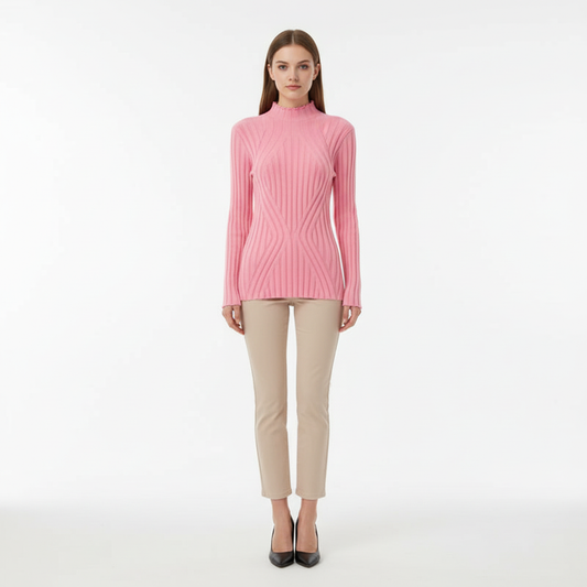 Women's Knitted Jumper Ribbed High Neck | Slim Fit