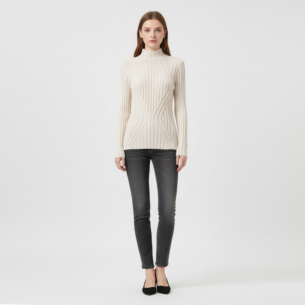 Women's Knitted Jumper Ribbed High Neck | Slim Fit