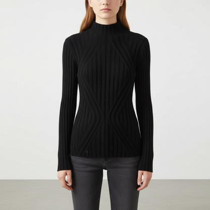 Women's Knitted Jumper Ribbed High Neck | Slim Fit