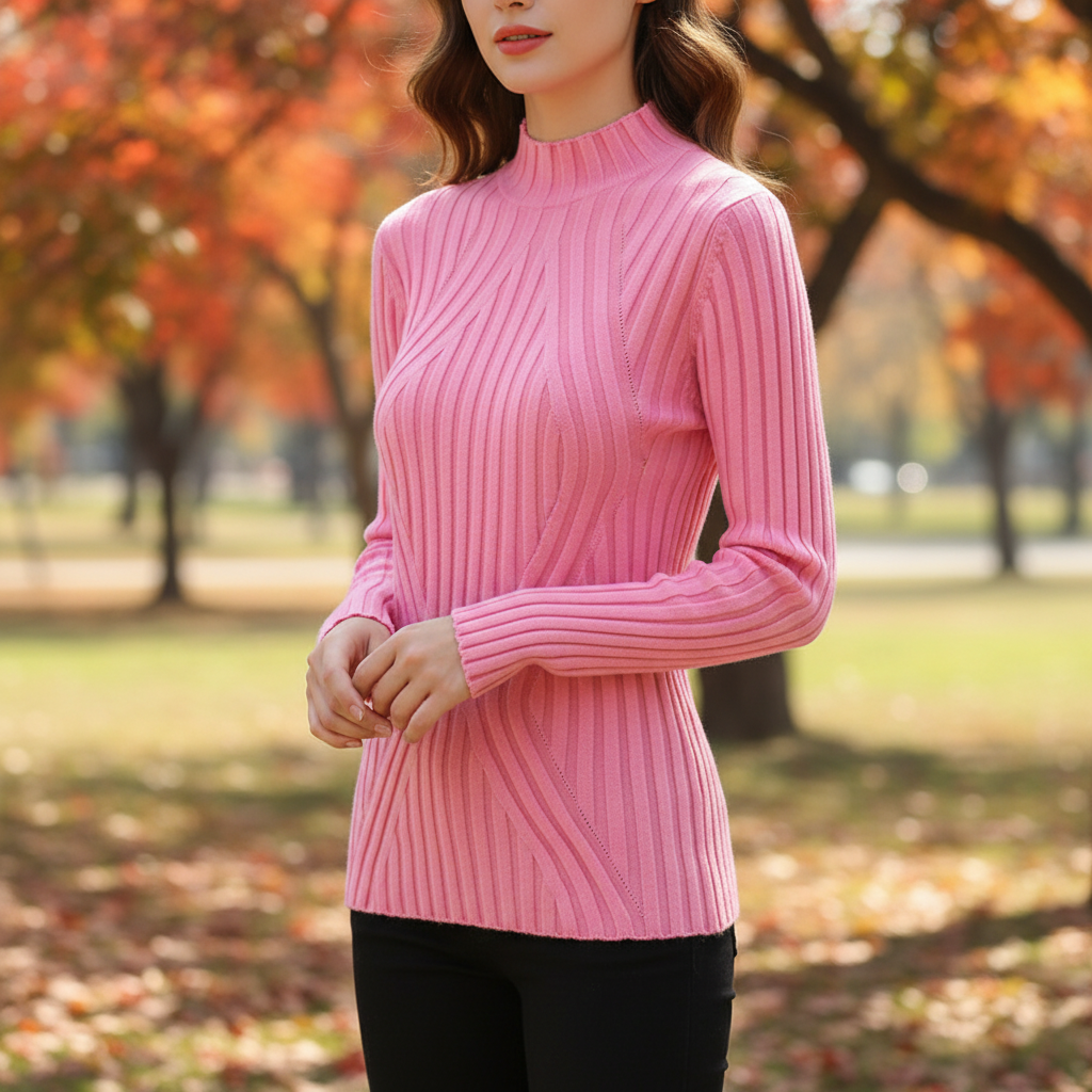 Women's Knitted Jumper Ribbed High Neck | Slim Fit