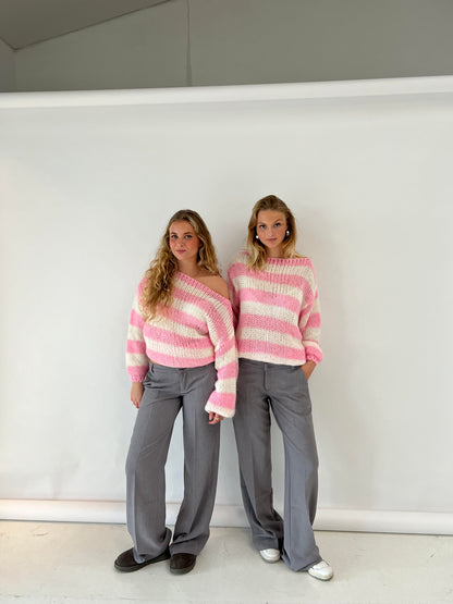 Women’s Knitted Jumper Striped Crew Neck | Oversized