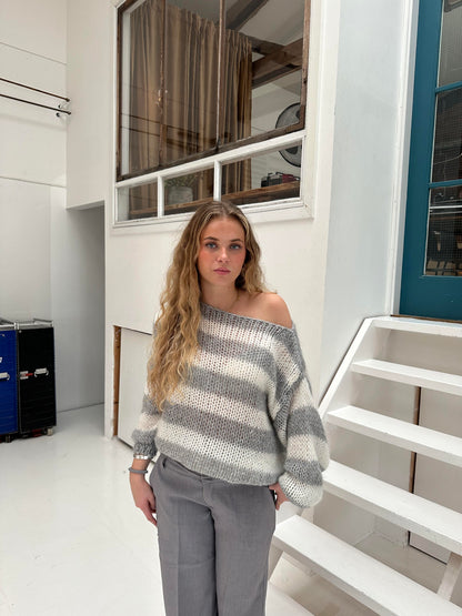 Women’s Knitted Jumper Striped Crew Neck | Oversized