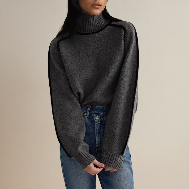 Women's Knitted Jumper Turtleneck Contrast | Trim