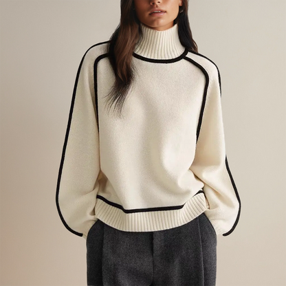 Women's Knitted Jumper Turtleneck Contrast | Trim