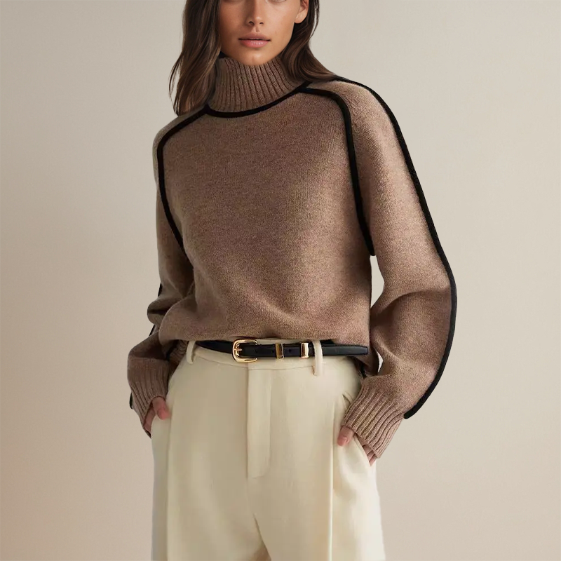Women's Knitted Jumper Turtleneck Contrast | Trim