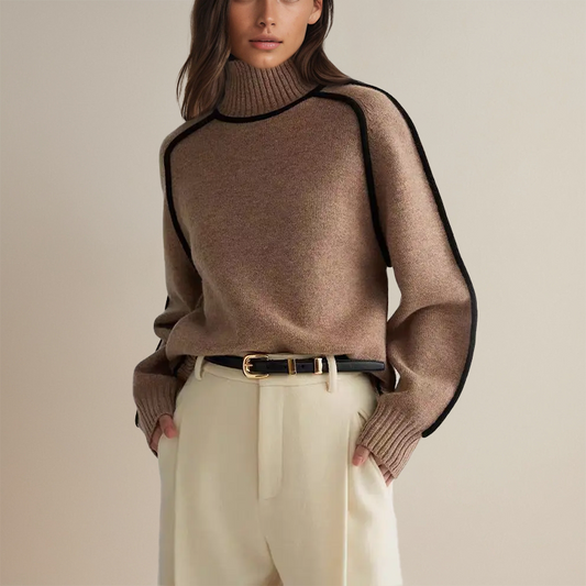 Women's Knitted Jumper Turtleneck Contrast | Trim