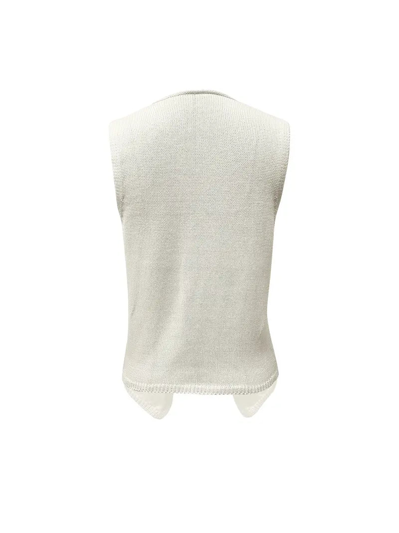 Women's Knitted Vest with Deep V Neck | Sleeveles