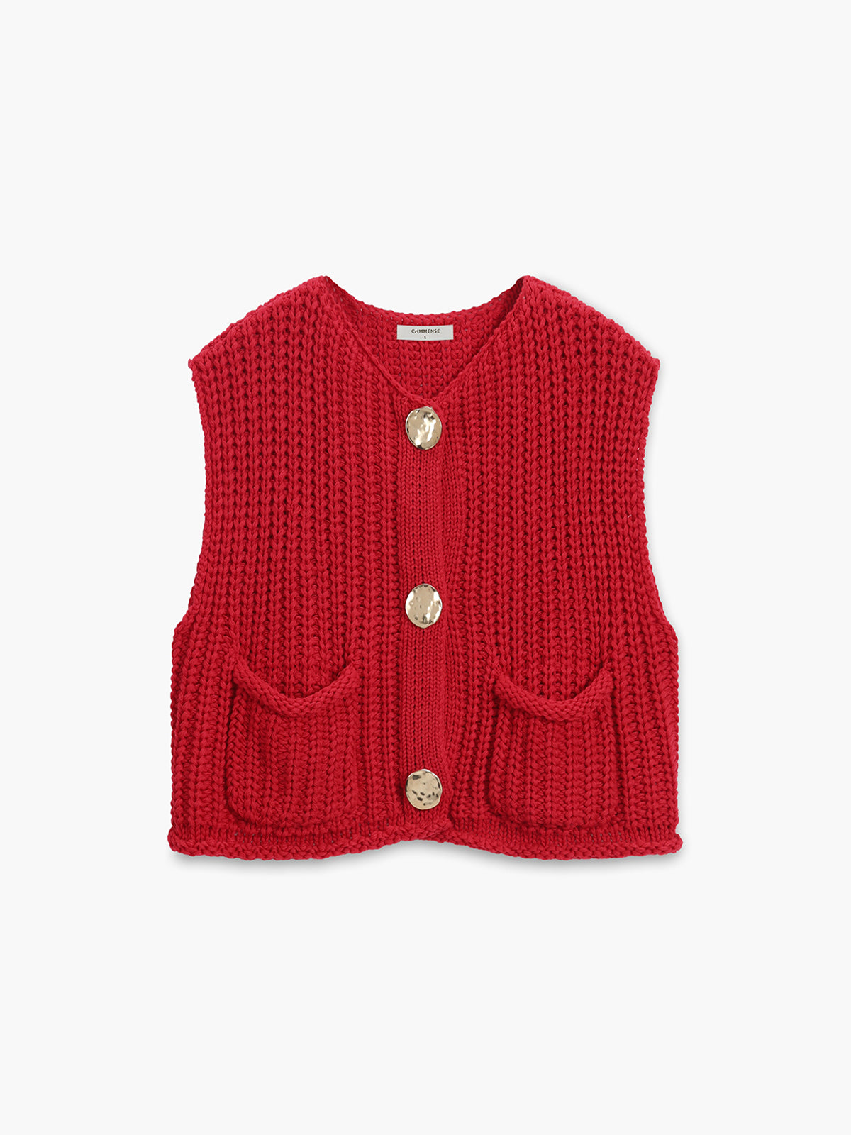 Women's Knitted Vest with Patch Pockets & Button Front | Cropped