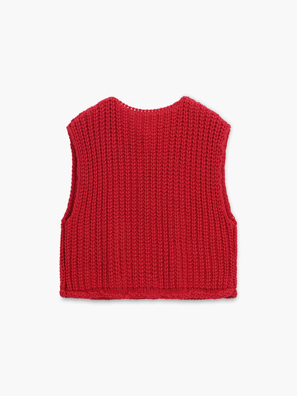 Women's Knitted Vest with Patch Pockets & Button Front | Cropped