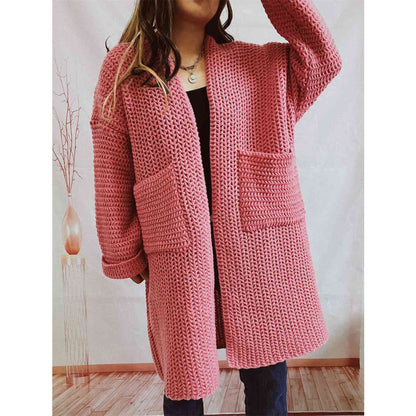 Women's Long Knit Cardigan with Pockets | Open Front