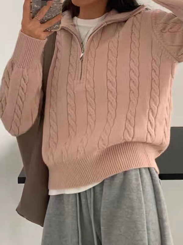 Women's Loose Cable Knit Half-Zip Jumper | Casual
