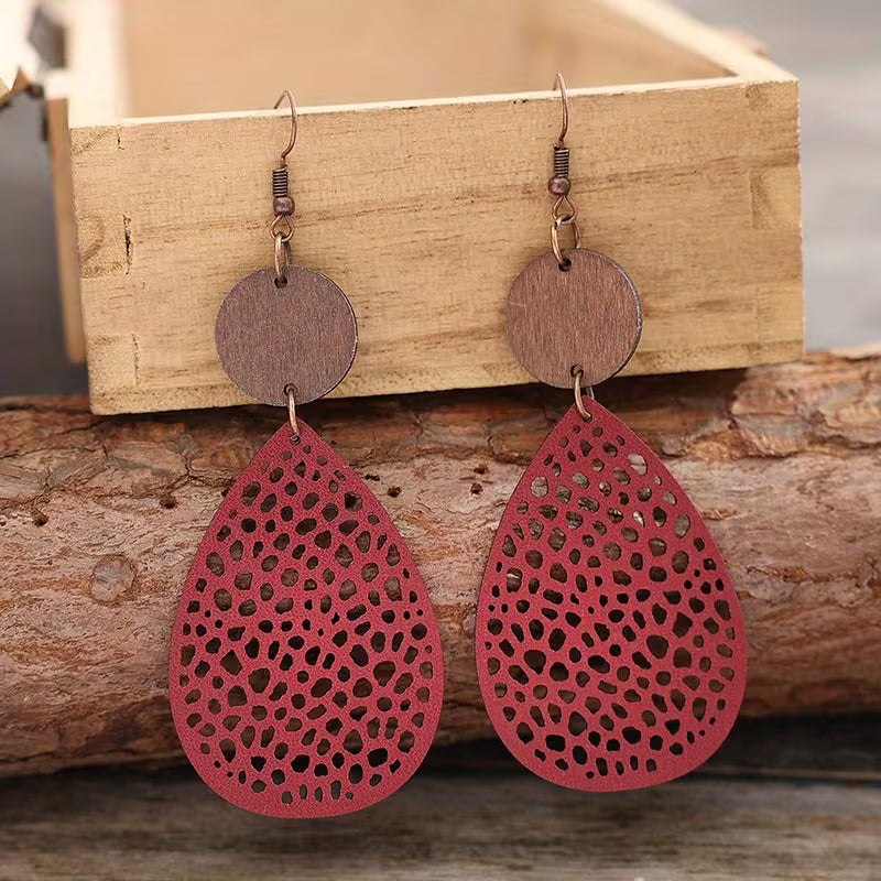 Vintage Cutout Leather Drop Earrings